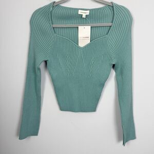 EESOME | NEW Sweetheart Ribbed Knit Green Long Sleeve Top Women’s Size Large